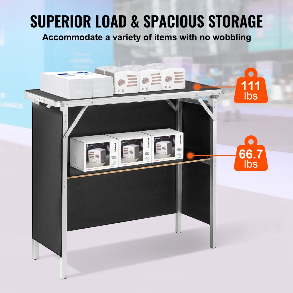 VEVOR Folding Portable Bar Table, Tradeshow Podium Table for Indoor, Outdoor, Party, Picnic, Exhibition, Includes