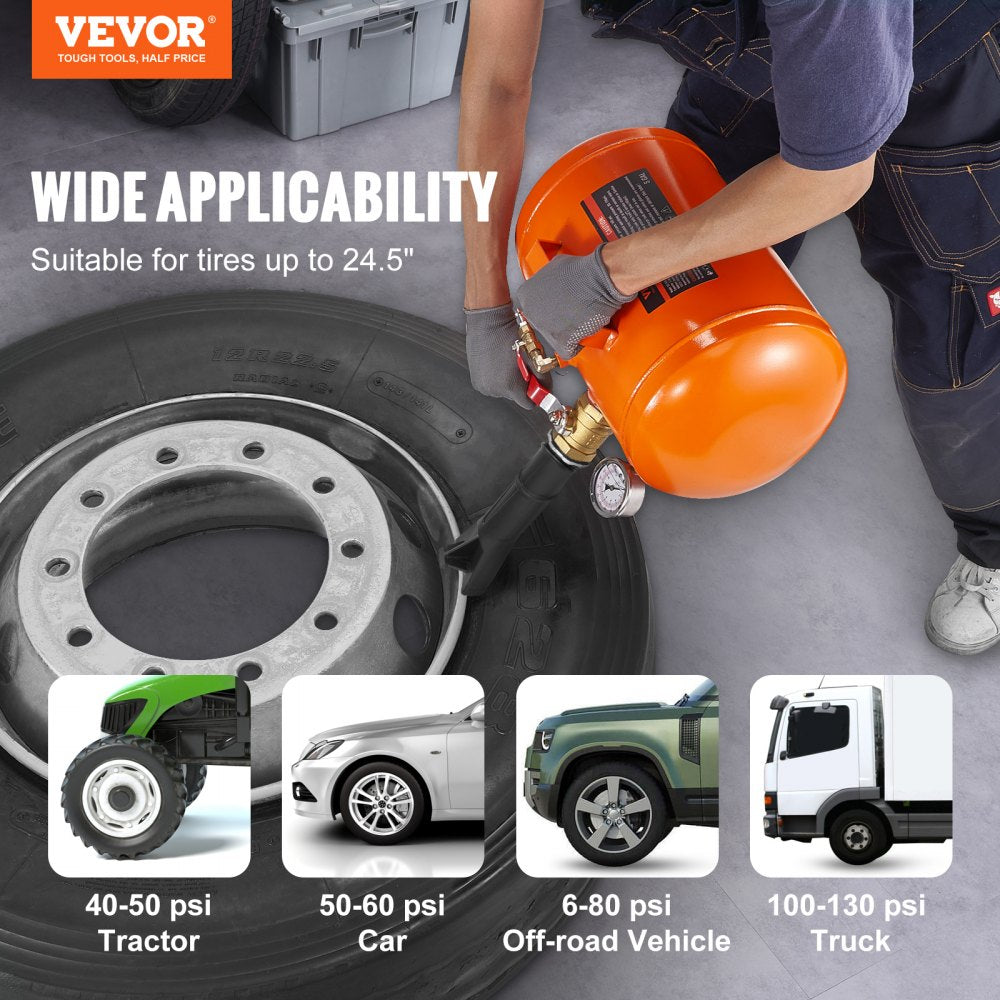 VEVOR Tire Bead Blaster, 5 Gallon/19L Capacity, Includes Pressure Gauge & Handle, 145 PSI Max Inflation Tank, Operates