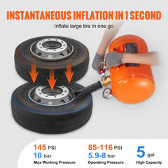 VEVOR Tire Bead Blaster, 5 Gallon/19L Capacity, Includes Pressure Gauge & Handle, 145 PSI Max Inflation Tank, Operates