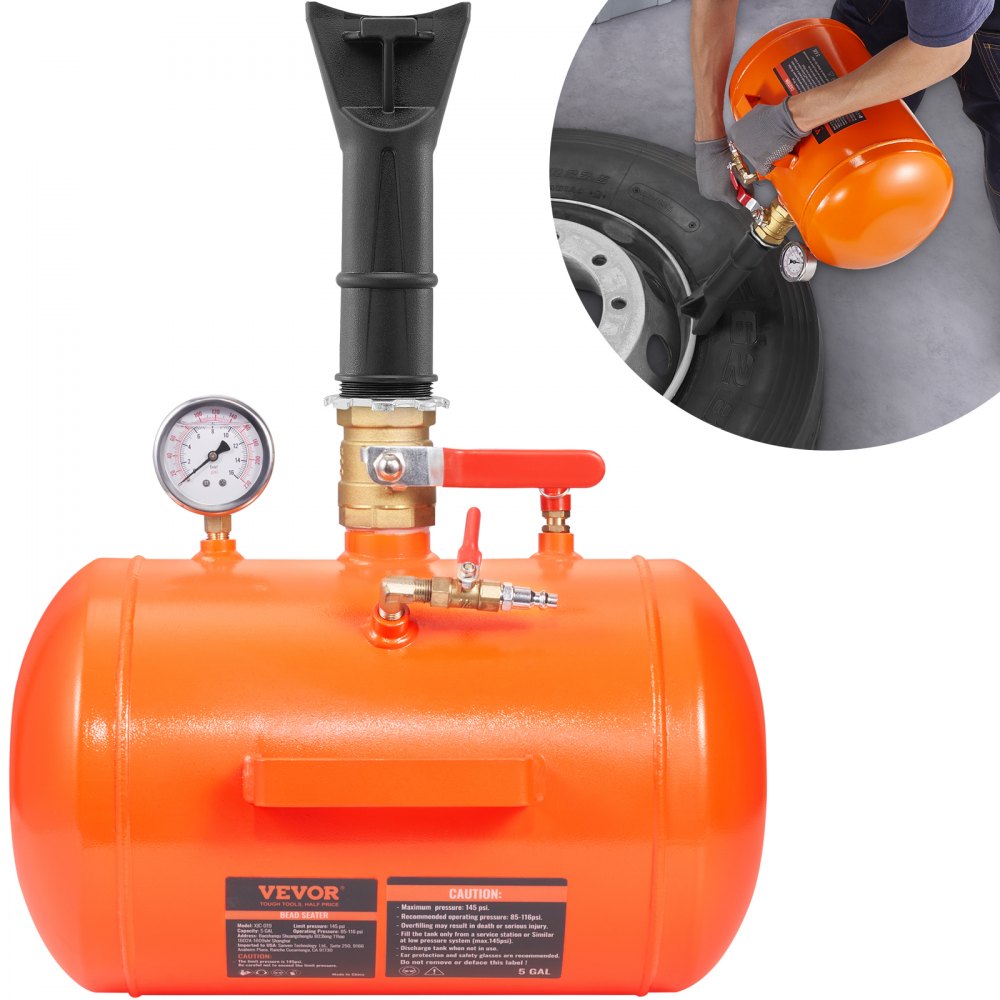 VEVOR Tire Bead Blaster, 5 Gallon/19L Capacity, Includes Pressure Gauge & Handle, 145 PSI Max Inflation Tank, Operates