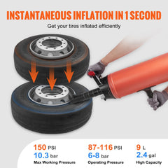 VEVOR Tire Bead Blaster, 150 PSI, Handheld 2.4 Gal/9 L Air Bead Seater, Portable Inflation Tool, 87-116 PSI for Trucks
