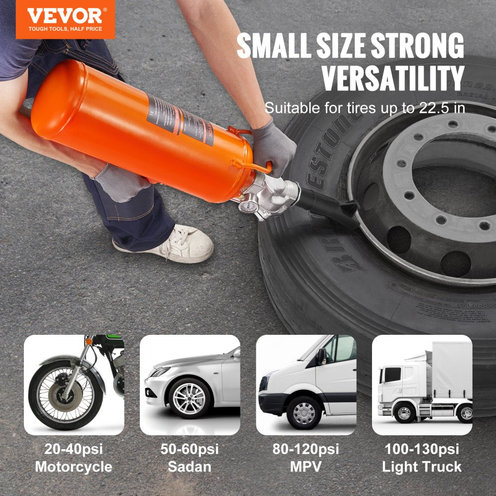 VEVOR Tire Bead Setter, 8L Capacity, 120 PSI Air Bead Blaster, Handheld & Portable Inflation Device, 85-116 PSI for