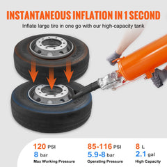 VEVOR Tire Bead Setter, 8L Capacity, 120 PSI Air Bead Blaster, Handheld & Portable Inflation Device, 85-116 PSI for