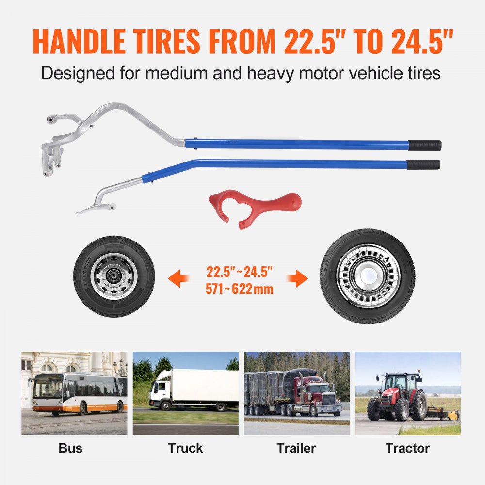 VEVOR Truck Tire Changer Mount Demount 22.5-24.5 in Radial Bias Ply/Tubeless Tire