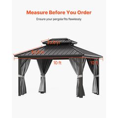 VEVOR Winter Gazebo Cover Fits 10 x 10 ft Hardtop Gazebos, All-Weather Double-Tiered Gazebo Cover with Sidewalls & Mesh