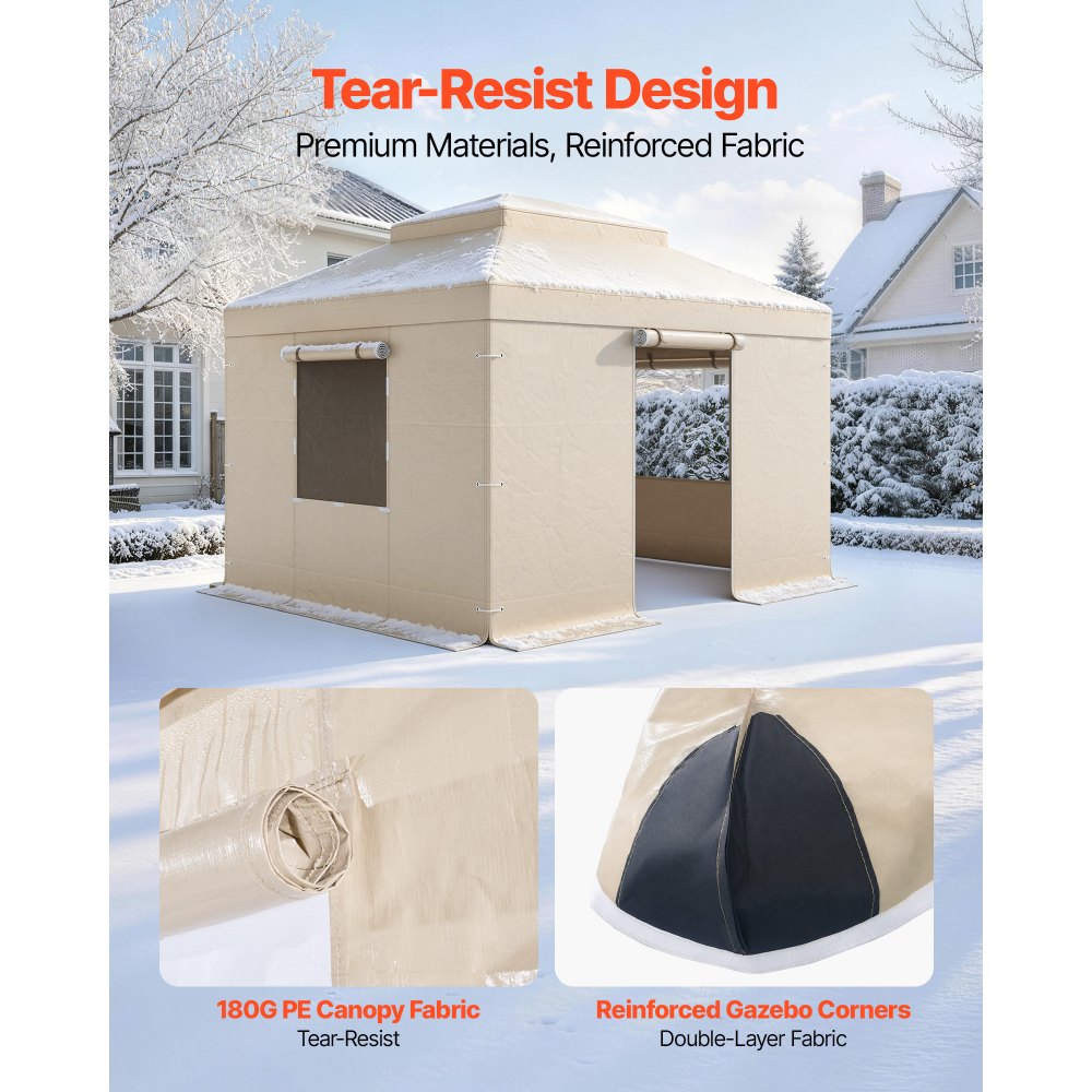 VEVOR Winter Gazebo Cover Fits 10 x 10 ft Hardtop Gazebos, All-Weather Double-Tiered Gazebo Cover with Sidewalls & Mesh