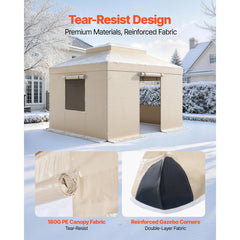 VEVOR Winter Gazebo Cover Fits 10 x 10 ft Hardtop Gazebos, All-Weather Double-Tiered Gazebo Cover with Sidewalls & Mesh