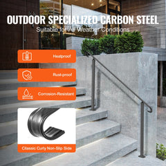 VEVOR Handrails for Outdoor Steps, Fit 3-5 Steps Outdoor Stair Railing, Wrought Iron Handrail, Flexible Front Porch