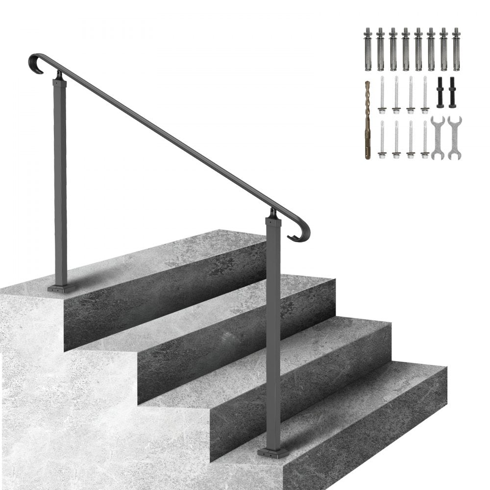 VEVOR Handrails for Outdoor Steps, Fit 3-5 Steps Outdoor Stair Railing, Wrought Iron Handrail, Flexible Front Porch