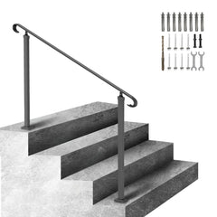 VEVOR Handrails for Outdoor Steps, Fit 3-5 Steps Outdoor Stair Railing, Wrought Iron Handrail, Flexible Front Porch