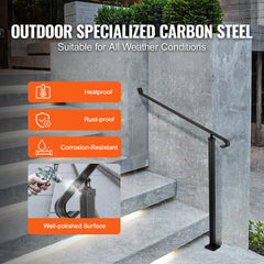 VEVOR Handrails for Outdoor Steps 1-2 Step Railings Wrought Iron Handrail Stair Railings for Steps Black Iron Railings