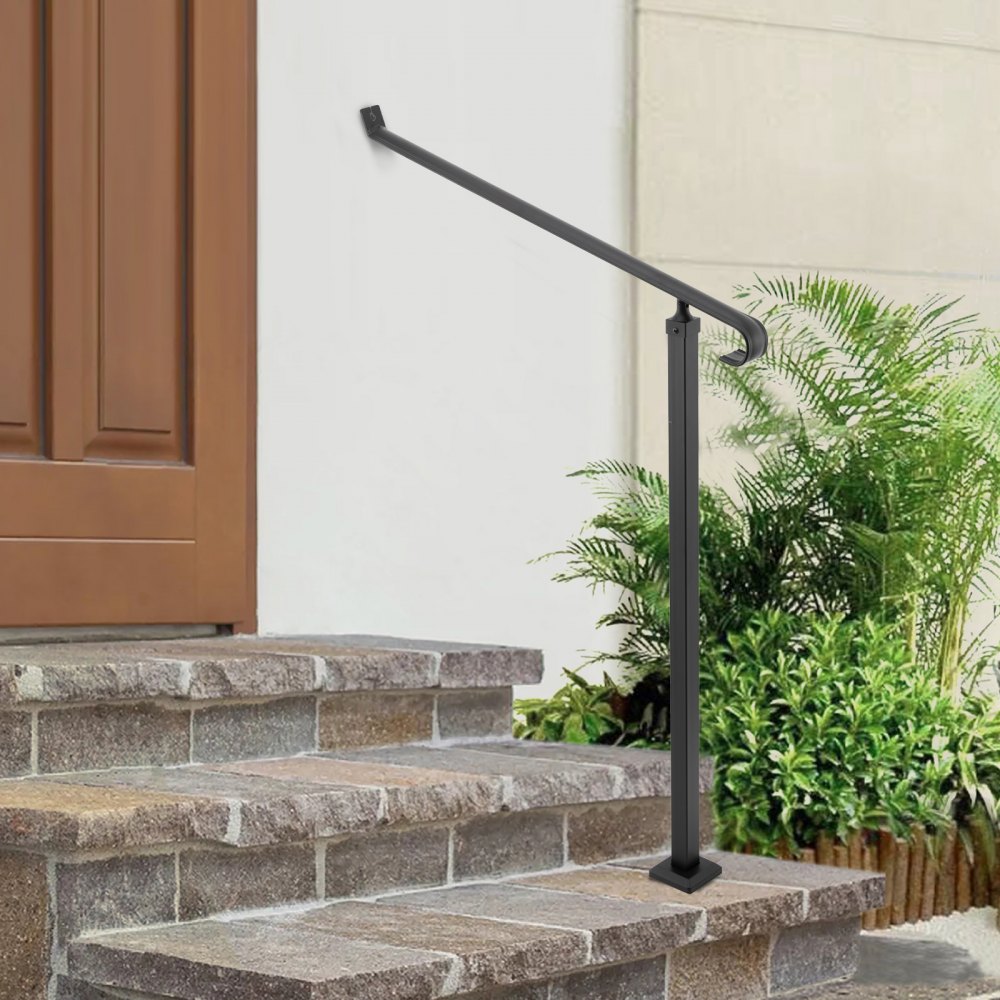 VEVOR Handrails for Outdoor Steps 1-2 Step Railings Wrought Iron Handrail Stair Railings for Steps Black Iron Railings