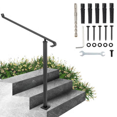 VEVOR Handrails for Outdoor Steps 1-2 Step Railings Wrought Iron Handrail Stair Railings for Steps Black Iron Railings