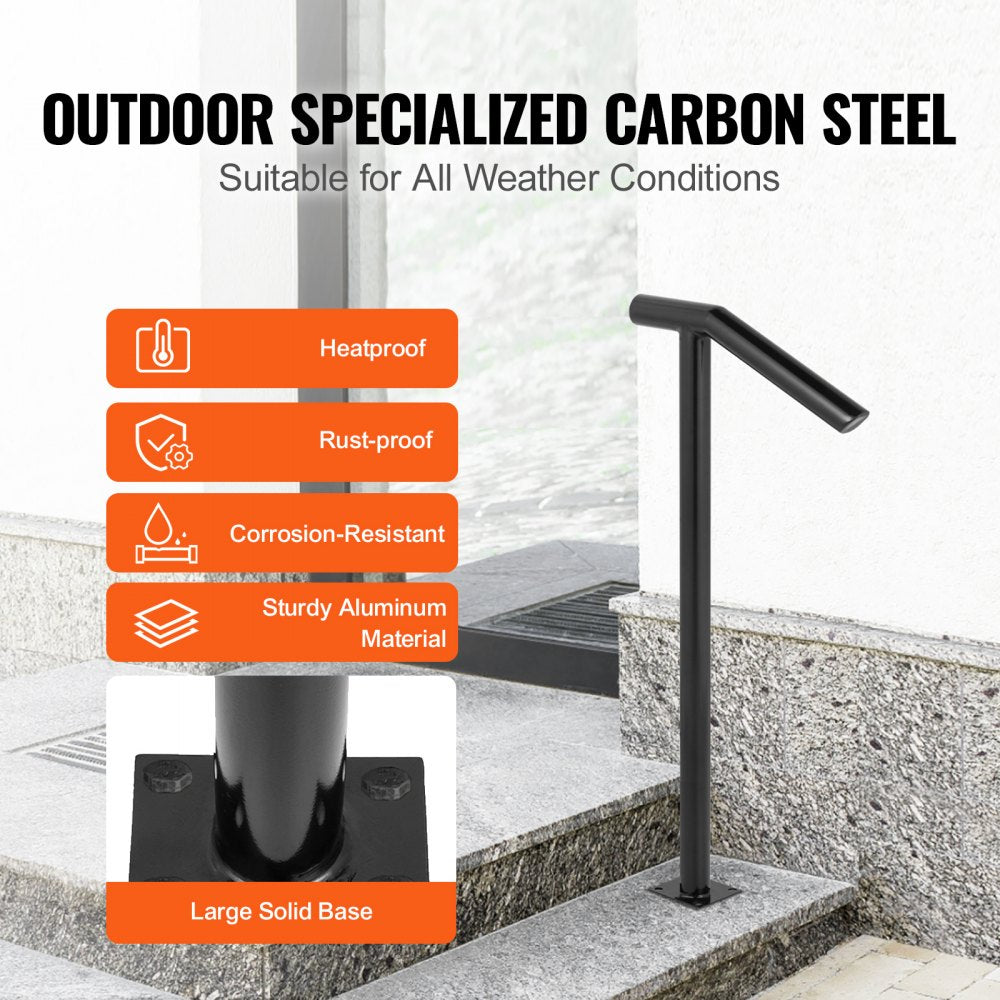 VEVOR Single Post 1-2, Black Steel Railing 441LBS Capacity Baking Varnish Iron Stairs Stylish Handrails for Outdoor