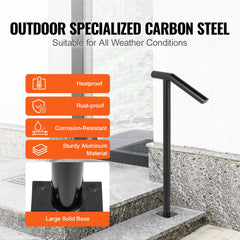 VEVOR Single Post 1-2, Black Steel Railing 441LBS Capacity Baking Varnish Iron Stairs Stylish Handrails for Outdoor