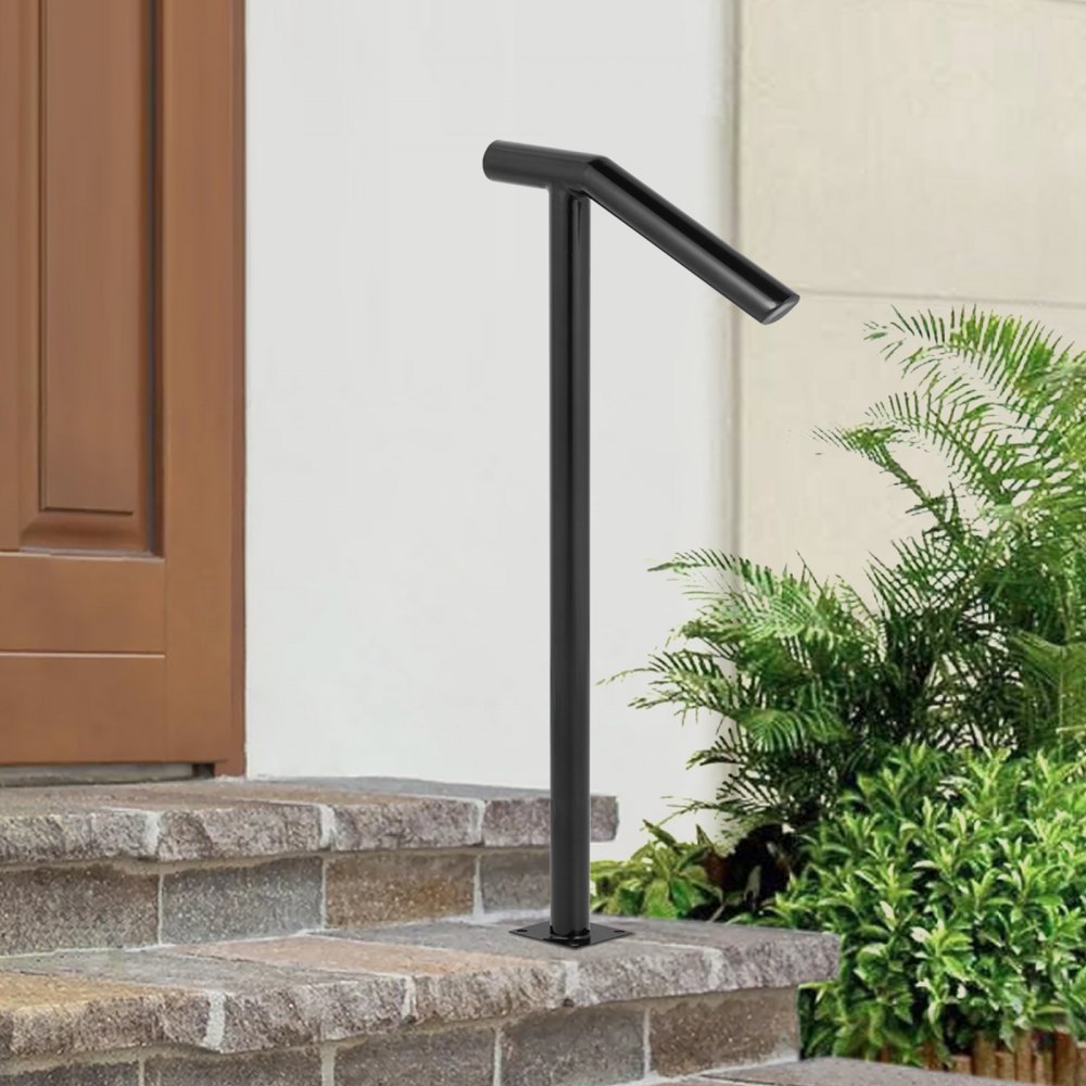 VEVOR Single Post 1-2, Black Steel Railing 441LBS Capacity Baking Varnish Iron Stairs Stylish Handrails for Outdoor