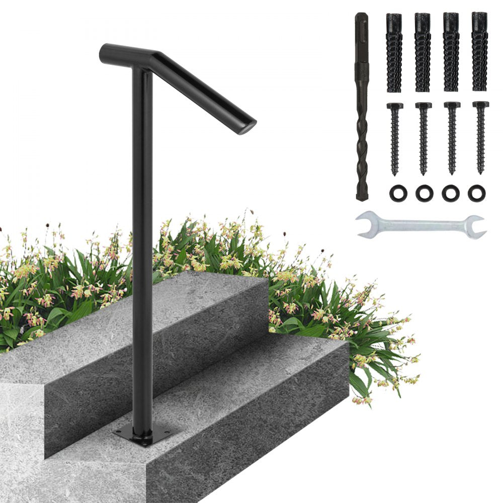 VEVOR Single Post 1-2, Black Steel Railing 441LBS Capacity Baking Varnish Iron Stairs Stylish Handrails for Outdoor
