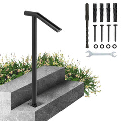 VEVOR Single Post 1-2, Black Steel Railing 441LBS Capacity Baking Varnish Iron Stairs Stylish Handrails for Outdoor