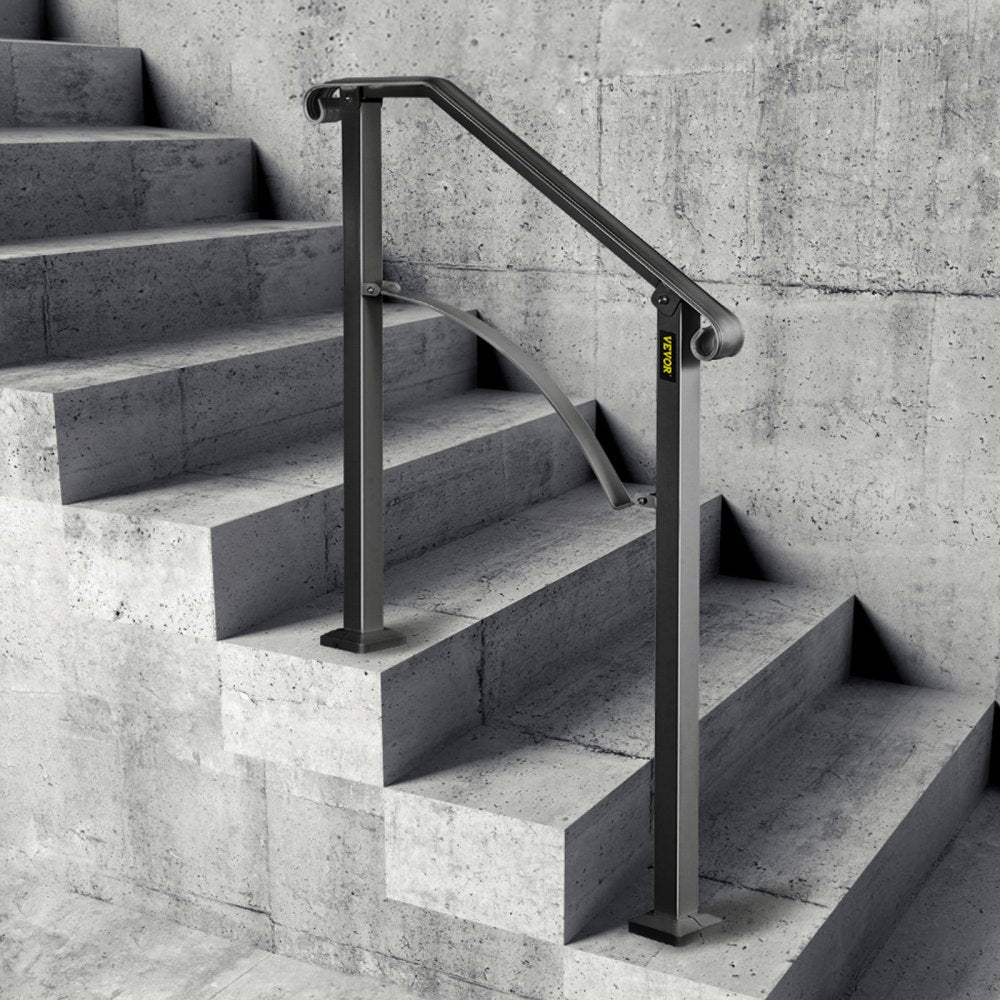 VEVOR Handrails for Outdoor Steps, Fit 2 or 3 Steps Outdoor Stair Railing, Arch#2 Wrought Iron Handrail, Flexible Porch
