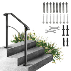 VEVOR Handrails for Outdoor Steps, Fit 2 or 3 Steps Outdoor Stair Railing, Arch#2 Wrought Iron Handrail, Flexible Porch