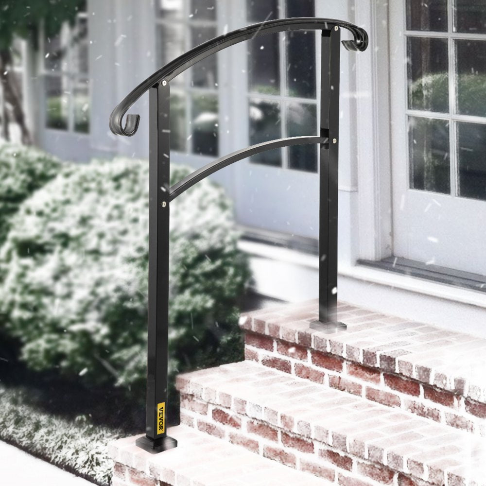 VEVOR 3-Step Transitional Handrail Fits 1 or 3 Steps Matte Stair Rail Wrought Iron Handrail with Installation Kit Hand