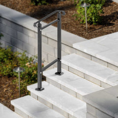 VEVOR Outdoor Stair Railing, Fit 1 or 2 Steps Wrought Iron Handrail, Adjustable Front Porch Hand Railings, Black