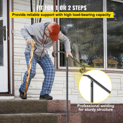 VEVOR Single Post Handrail Wrought Iron Post Mount Step Grab Supports in Ground Long Post Fits 1 or 2 Steps Grab Rail