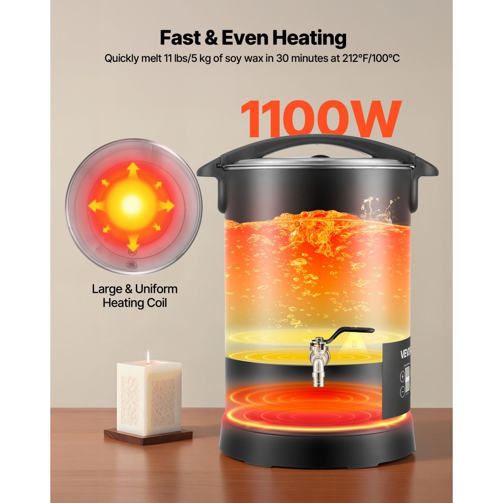 VEVOR Wax Melter for Candle Making, 10.6 Qts, Fast and Even Heating, with Easy Pour Spout and Temp Digital Display