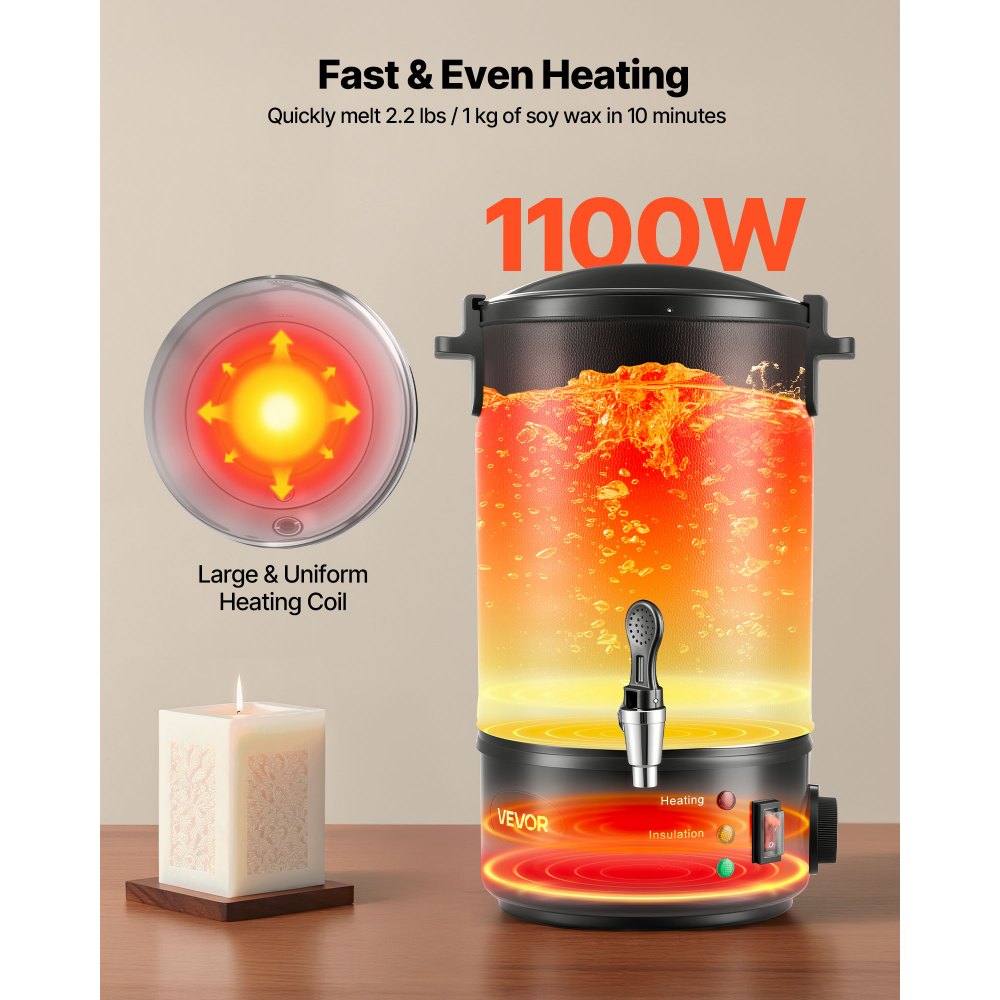 VEVOR Wax Melter for Candle Making, 5.3 Qts, Fast and Even Heating, with Easy Pour Spout and Temperature Control