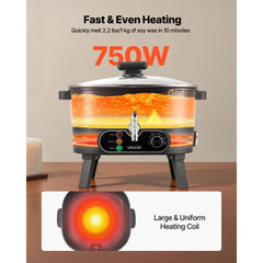 VEVOR Wax Melter for Candle Making, 6.3 Qts, Fast and Even Heating, with Easy Pour Spout and Temperature Control