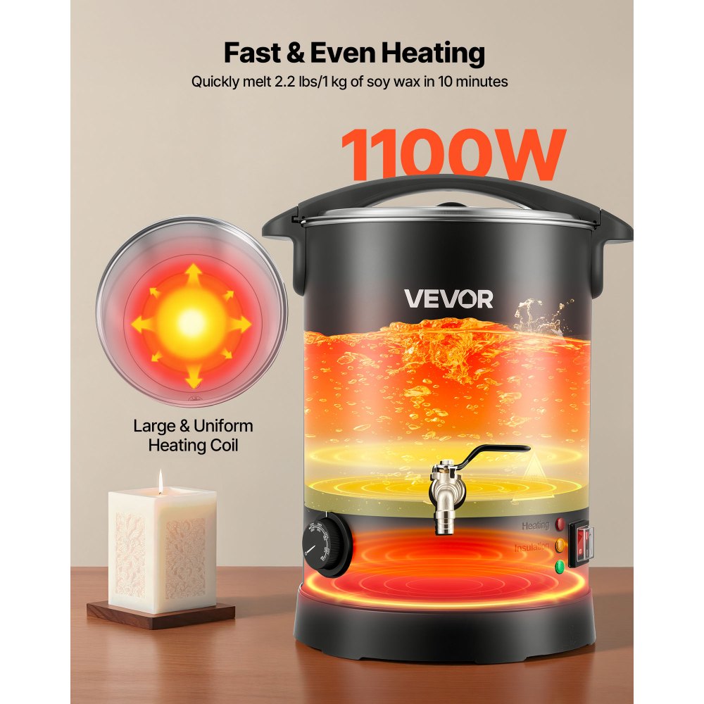 VEVOR Wax Melter for Candle Making, 8.5 Qts, Fast and Even Heating, with Easy Pour Spout and Temperature Control