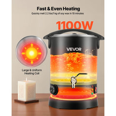 VEVOR Wax Melter for Candle Making, 8.5 Qts, Fast and Even Heating, with Easy Pour Spout and Temperature Control