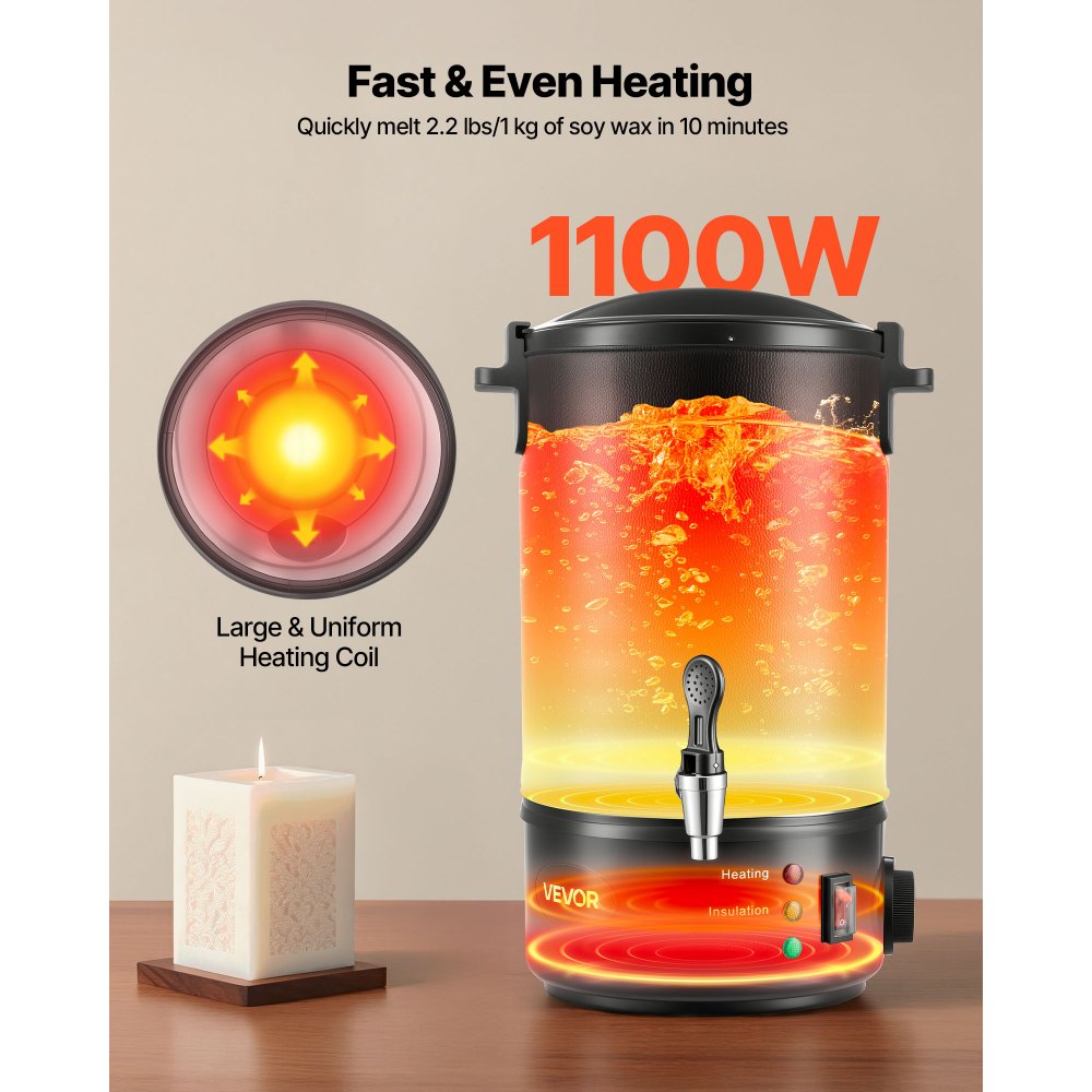 VEVOR Wax Melter for Candle Making, 8.5 Qts, Fast and Even Heating, with Easy Pour Spout and Temperature Control
