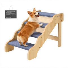 VEVOR Wood Pet Stairs, 4-Step Dog Stairs for High Beds, Sofa & Cars, 150lbs Load Capacity, Non-Slip Surface, Stable Cat