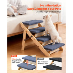VEVOR Wood Pet Stairs, 4-Step Dog Stairs for Beds, Sofa & Cars, 150 lbss Load Capacity, Floded Flat Design, Stable &