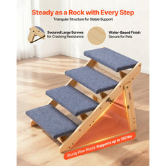 VEVOR Wood Pet Stairs, 4-Step Dog Stairs for Beds, Sofa & Cars, 150 lbss Load Capacity, Floded Flat Design, Stable &
