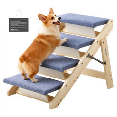 VEVOR Wood Pet Stairs, 4-Step Dog Stairs for Beds, Sofa & Cars, 150 lbss Load Capacity, Floded Flat Design, Stable &