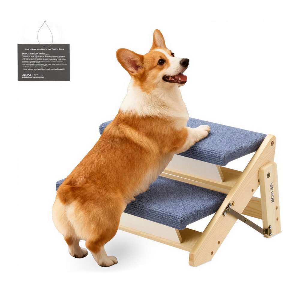 VEVOR Wood Pet Stairs, 2-Step Dog Stairs for Beds, Sofa & Cars, 110lbs Load Capacity, Floded Flat Design, Stable &