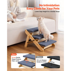 VEVOR Wood Pet Stairs, 3-Step Dog Stairs for Beds, Sofa & Cars, 150lbs Load Capacity, Floded Flat Design, Stable &