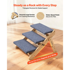 VEVOR Wood Pet Stairs, 3-Step Dog Stairs for Beds, Sofa & Cars, 150lbs Load Capacity, Floded Flat Design, Stable &