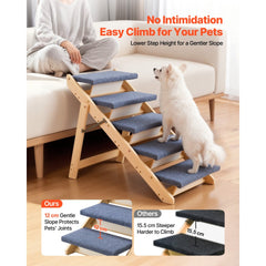 VEVOR Wood Pet Stairs, 5-Step Dog Stairs for Beds, Sofa & Cars, 150lbs Load Capacity, Floded Flat Design, Stable &