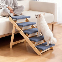 VEVOR Wood Pet Stairs, 5-Step Dog Stairs for Beds, Sofa & Cars, 150lbs Load Capacity, Floded Flat Design, Stable &
