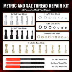 VEVOR 49-Piece Thread Chaser Set, UNC UNF and Metric Thread Restorer Tool, Rethreading Tool Kit with 22 Taps 24 Dies 3