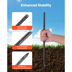 VEVOR Rebar Stakes, 16-Inch, Heavy-Duty 0.45 in Diameter, Straight Galvanized Steel Ground Anchors with Chisel Point