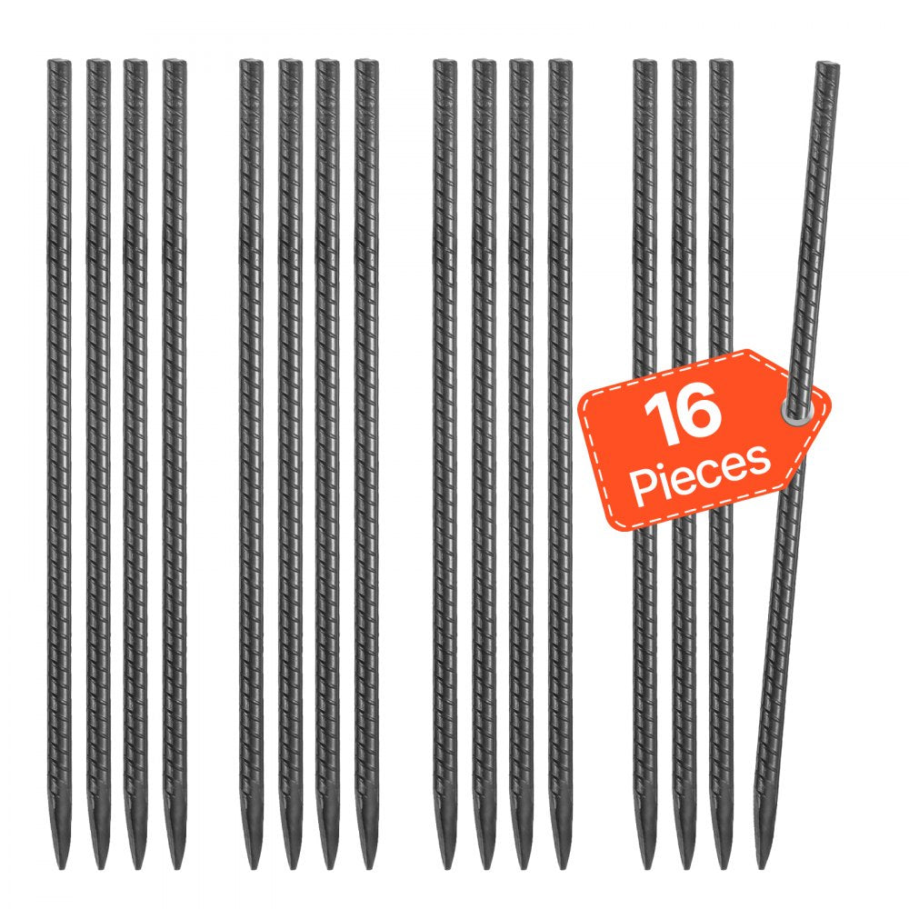 VEVOR Rebar Stakes, 16-Inch, Heavy-Duty 0.45 in Diameter, Straight Galvanized Steel Ground Anchors with Chisel Point