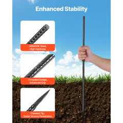 VEVOR Rebar Stakes, 24-Inch, Heavy-Duty 0.47 in Diameter, Straight Galvanized Steel Ground Anchors with Chisel Point