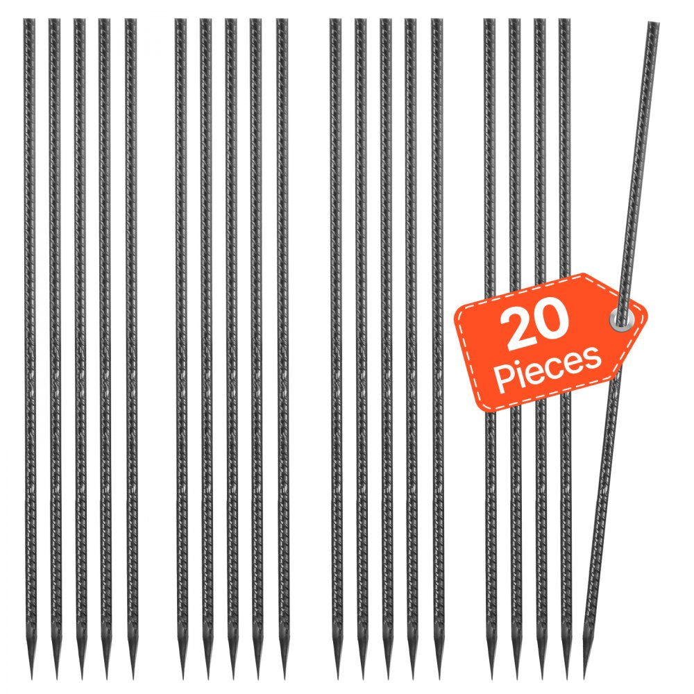 VEVOR Rebar Stakes, 24-Inch, Heavy-Duty 0.47 in Diameter, Straight Galvanized Steel Ground Anchors with Chisel Point
