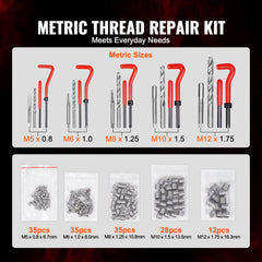 VEVOR Helicoil Thread Repair Kit, 166-Piece Metric HSS Drill Helicoil Repair Kit, M5 M6 M8 M10 M12 Heli Coil