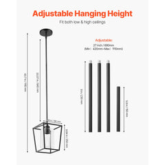 VEVOR 1-Light Black Pendant Light, 1 Pack, Farmhouse Iron Cage Metal Pendant Lighting with Clear Glass Shade