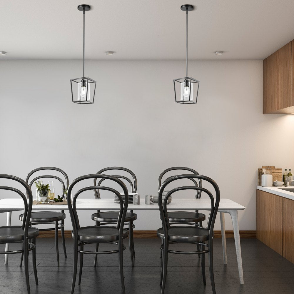 VEVOR 1-Light Black Pendant Light, 1 Pack, Farmhouse Iron Cage Metal Pendant Lighting with Clear Glass Shade